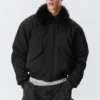 Chaqueta bomber holgada con cuello de piel sintética – Negro Chaqueta bomber holgada con cuello de piel sintética – Negro