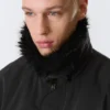 Chaqueta bomber holgada con cuello de piel sintética – Negro Chaqueta bomber holgada con cuello de piel sintética – Negro