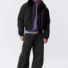 Chaqueta bomber holgada con cuello de piel sintética – Negro Chaqueta bomber holgada con cuello de piel sintética – Negro