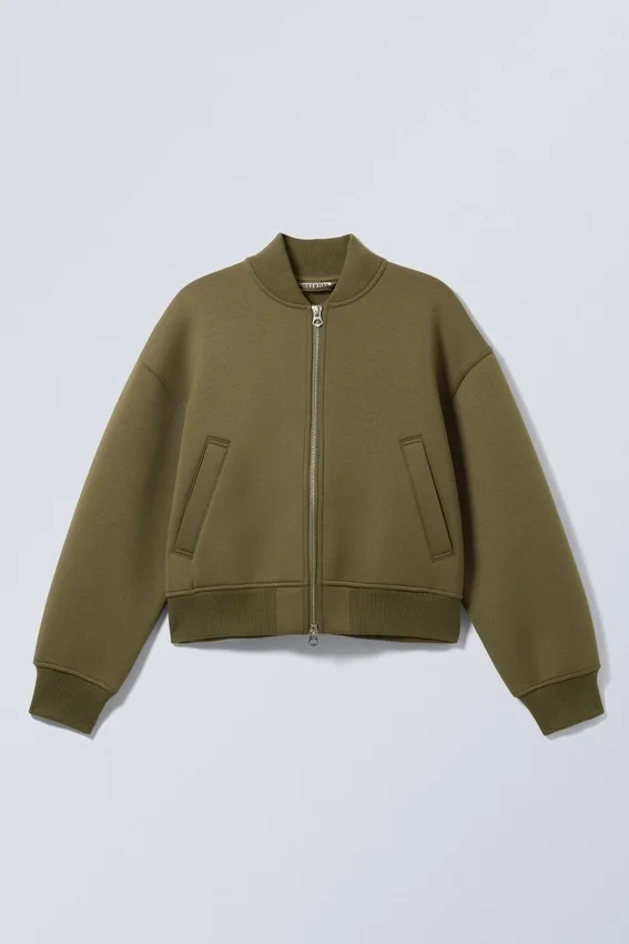 Chaqueta bomber holgada de neopreno – Verde caqui Chaqueta bomber holgada de neopreno – Verde caqui