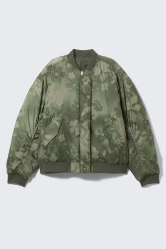 Chaqueta bomber holgada reversible – Caqui oscuro – Estampado floral