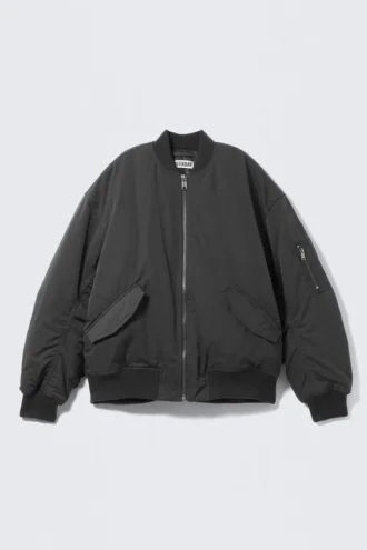 Chaqueta bomber oversize de sarga – Gris oscuro