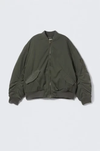 Chaqueta bomber oversize de sarga – Verde caqui oscuro
