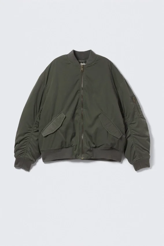 Chaqueta bomber oversize de sarga – Verde caqui oscuro Chaqueta bomber oversize de sarga – Verde caqui oscuro