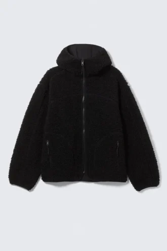 Chaqueta con capucha de felpa – Negro