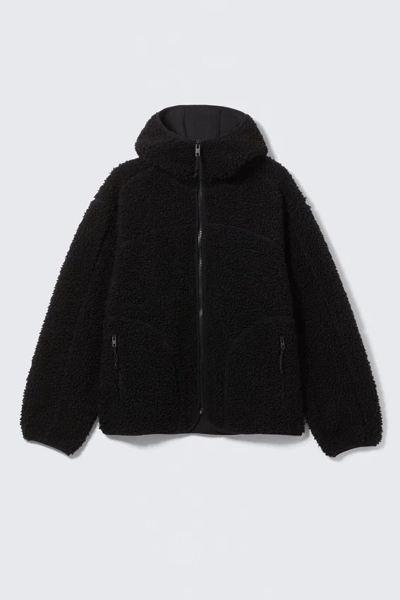 Chaqueta con capucha de felpa – Negro Chaqueta con capucha de felpa – Negro