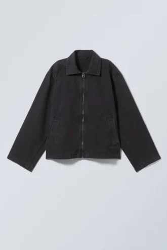Chaqueta con cremallera de lona de algodón lavado – Negro lavado