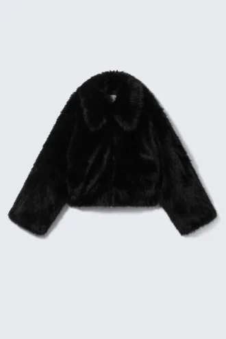 Chaqueta con cremallera de piel sintética – Negro