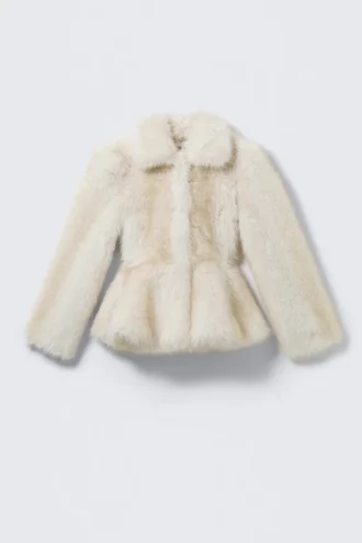 Chaqueta con peplum de piel sintética – Blanco roto
