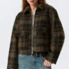 Chaqueta corta de corte recto con cremallera – Cuadros marrón oscuro