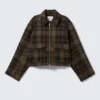 Chaqueta corta de corte recto con cremallera – Cuadros marrón oscuro