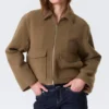 Chaqueta corta de corte recto con cremallera – Marrón suave Chaqueta corta de corte recto con cremallera – Marrón suave