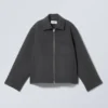 Chaqueta corta de mezcla de lana – Gris oscuro jaspeado