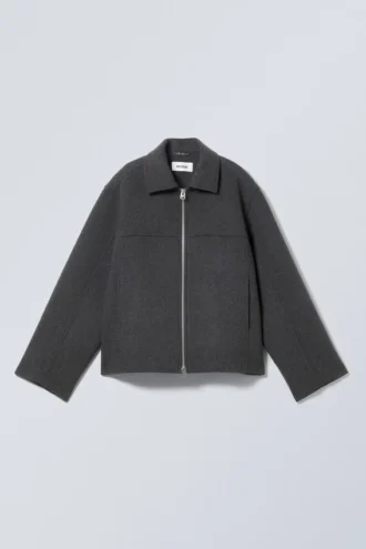 Chaqueta corta de mezcla de lana – Gris oscuro jaspeado