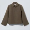 Chaqueta corta de mezcla de lana – Marrón oscuro Chaqueta corta de mezcla de lana – Marrón oscuro