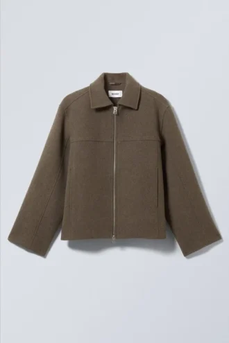 Chaqueta corta de mezcla de lana – Marrón oscuro