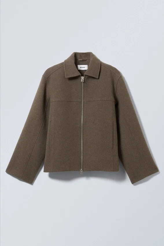 Chaqueta corta de mezcla de lana – Marrón oscuro Chaqueta corta de mezcla de lana – Marrón oscuro
