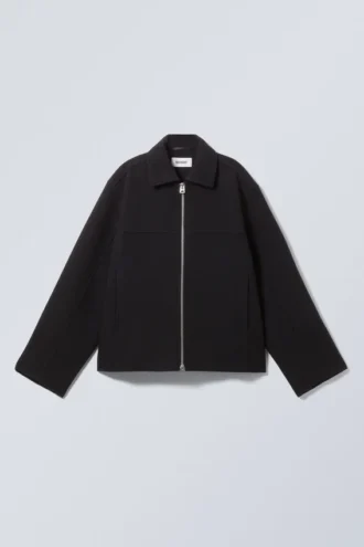 Chaqueta corta de mezcla de lana – Negro