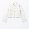 Chaqueta corta de sarga de corte recto – Blanca Chaqueta corta de sarga de corte recto – Blanca