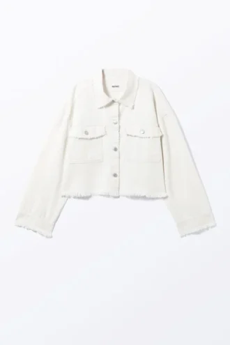 Chaqueta corta de sarga de corte recto – Blanca