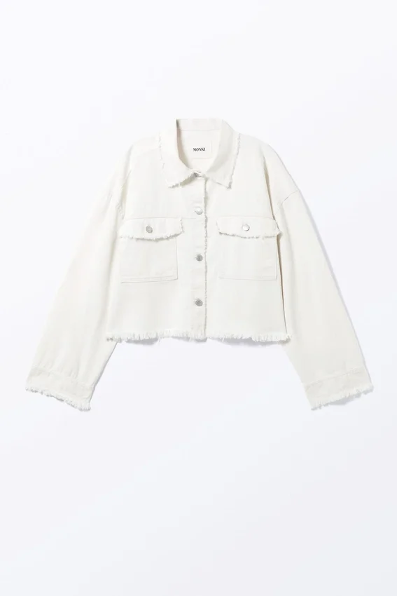Chaqueta corta de sarga de corte recto – Blanca Chaqueta corta de sarga de corte recto – Blanca
