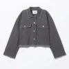 Chaqueta corta de sarga de corte recto – Gris oscuro Chaqueta corta de sarga de corte recto – Gris oscuro