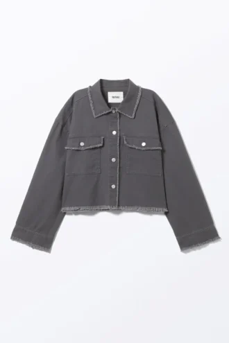 Chaqueta corta de sarga de corte recto – Gris oscuro