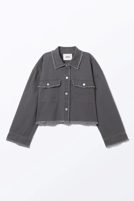 Chaqueta corta de sarga de corte recto – Gris oscuro Chaqueta corta de sarga de corte recto – Gris oscuro