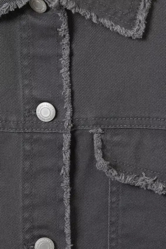 Chaqueta corta de sarga de corte recto – Gris oscuro Chaqueta corta de sarga de corte recto – Gris oscuro