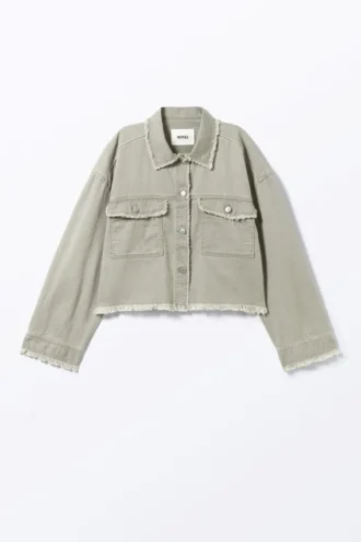 Chaqueta corta de sarga de corte recto – Verde caqui