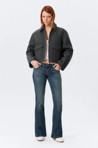 Chaqueta corta y entallada con cremallera – Gris oscuro jaspeado