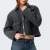Chaqueta corta y entallada con cremallera – Gris oscuro jaspeado Chaqueta corta y entallada con cremallera – Gris oscuro jaspeado
