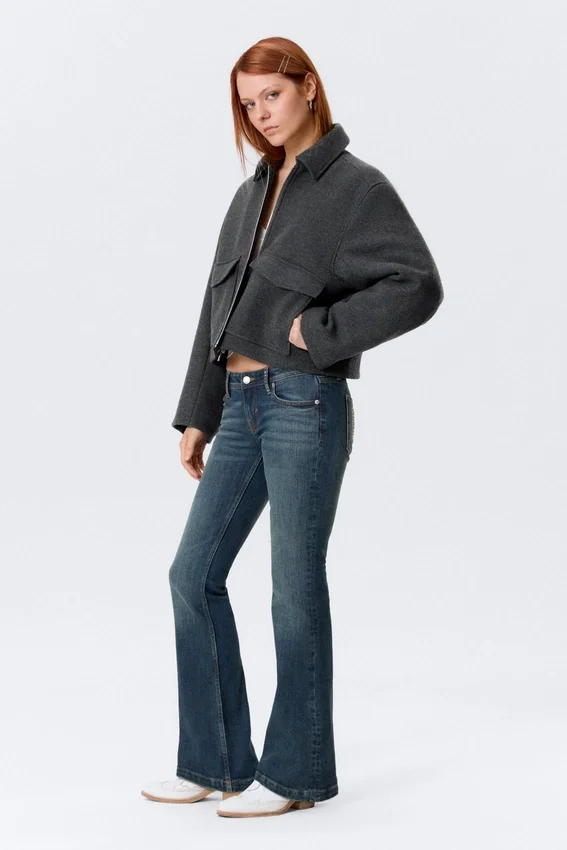 Chaqueta corta y entallada con cremallera – Gris oscuro jaspeado Chaqueta corta y entallada con cremallera – Gris oscuro jaspeado