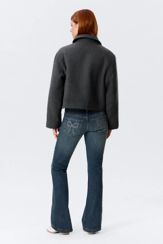 Chaqueta corta y entallada con cremallera – Gris oscuro jaspeado Chaqueta corta y entallada con cremallera – Gris oscuro jaspeado