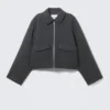 Chaqueta corta y entallada con cremallera – Gris oscuro jaspeado Chaqueta corta y entallada con cremallera – Gris oscuro jaspeado