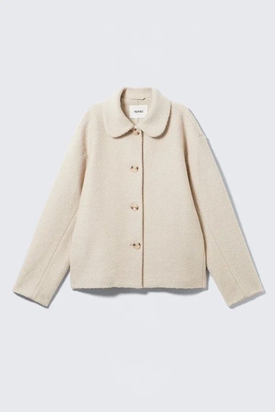 Chaqueta cuadrada abotonada de mezcla de lana – Crema empolvado Chaqueta cuadrada abotonada de mezcla de lana – Crema empolvado