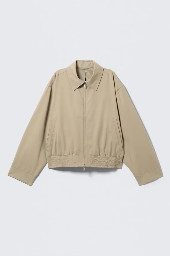 Chaqueta de algodón con cremallera de corte recto – Beige Chaqueta de algodón con cremallera de corte recto – Beige