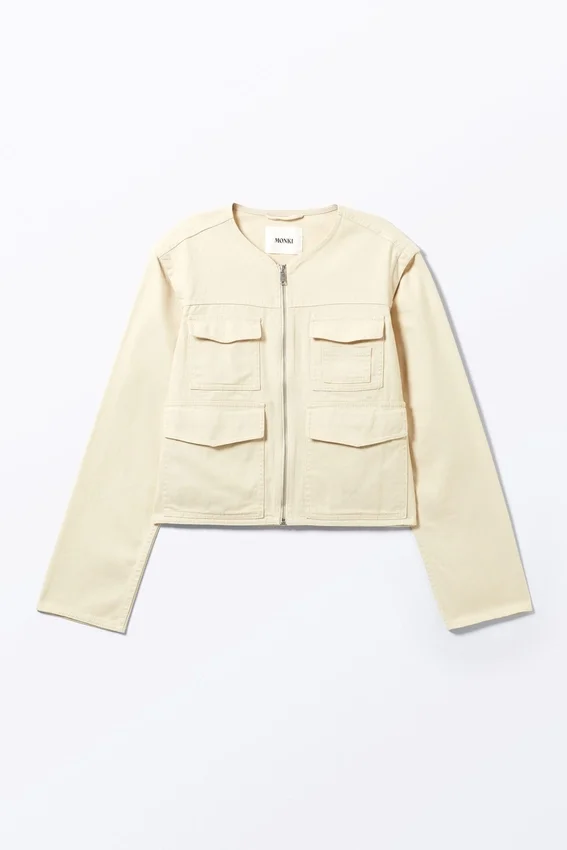 Chaqueta de algodón con mangas desmontables – Beige claro apagado Chaqueta de algodón con mangas desmontables – Beige claro apagado