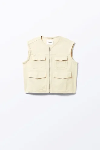 Chaqueta de algodón con mangas desmontables – Beige claro apagado