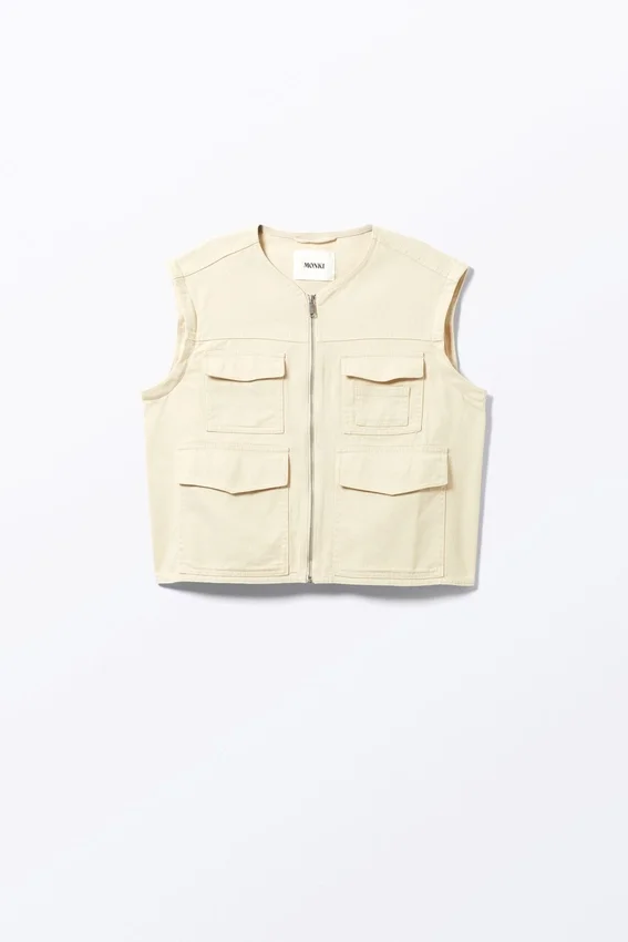 Chaqueta de algodón con mangas desmontables – Beige claro apagado Chaqueta de algodón con mangas desmontables – Beige claro apagado