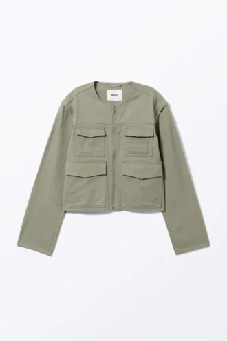 Chaqueta de algodón con mangas desmontables – Verde caqui claro deslavado