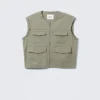 Chaqueta de algodón con mangas desmontables – Verde caqui claro deslavado Chaqueta de algodón con mangas desmontables – Verde caqui claro deslavado