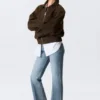 Chaqueta de ante con cremallera de corte recto – Marrón oscuro Chaqueta de ante con cremallera de corte recto – Marrón oscuro