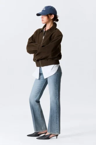 Chaqueta de ante con cremallera de corte recto – Marrón oscuro