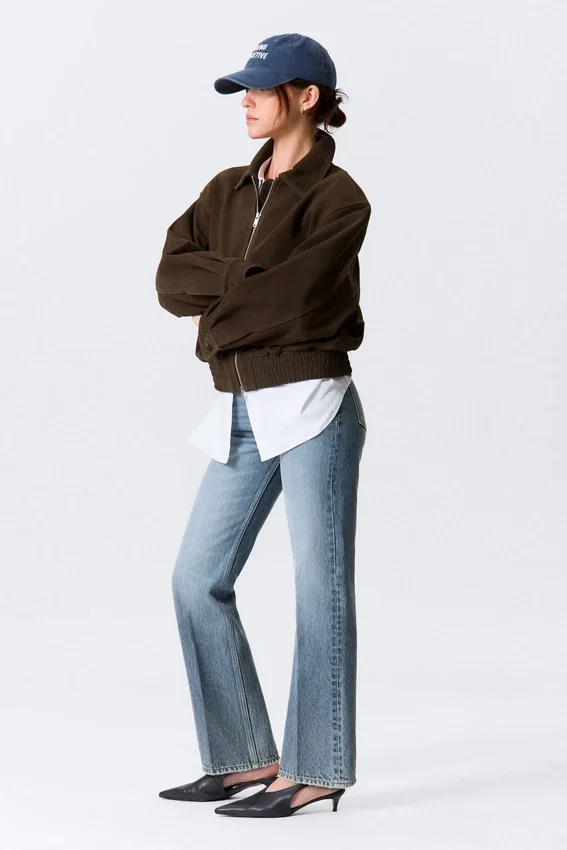 Chaqueta de ante con cremallera de corte recto – Marrón oscuro Chaqueta de ante con cremallera de corte recto – Marrón oscuro