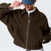 Chaqueta de ante con cremallera de corte recto – Marrón oscuro Chaqueta de ante con cremallera de corte recto – Marrón oscuro