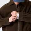 Chaqueta de ante con cremallera de corte recto – Marrón oscuro Chaqueta de ante con cremallera de corte recto – Marrón oscuro