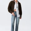 Chaqueta de ante con cremallera de corte recto – Marrón oscuro Chaqueta de ante con cremallera de corte recto – Marrón oscuro