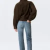 Chaqueta de ante con cremallera de corte recto – Marrón oscuro Chaqueta de ante con cremallera de corte recto – Marrón oscuro