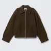 Chaqueta de ante con cremallera de corte recto – Marrón oscuro Chaqueta de ante con cremallera de corte recto – Marrón oscuro